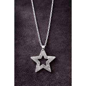 Collar estrella satinado enchapado en plata 74cm
