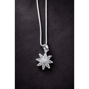 Collar flor circonada enchapado en Plata 45 cm