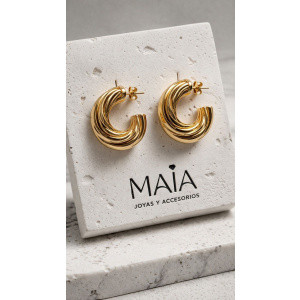 Aros argolla estriada dorados