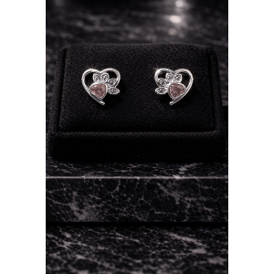Aros corazón huella circón rosa
