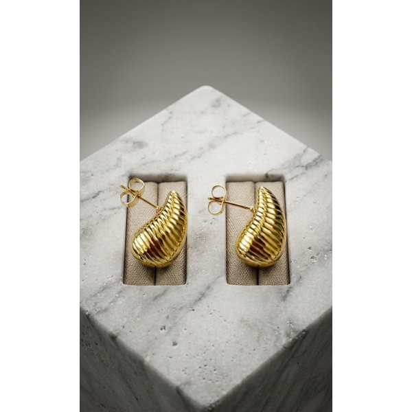 Aros lágrima estriada dorados